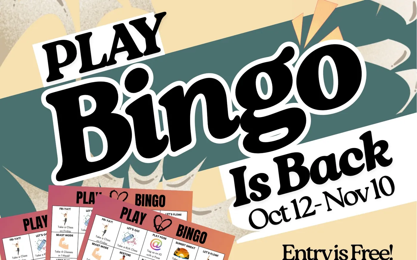 PLAY Bingo is back, October 12 to November 10: three bingo boards of class challenges